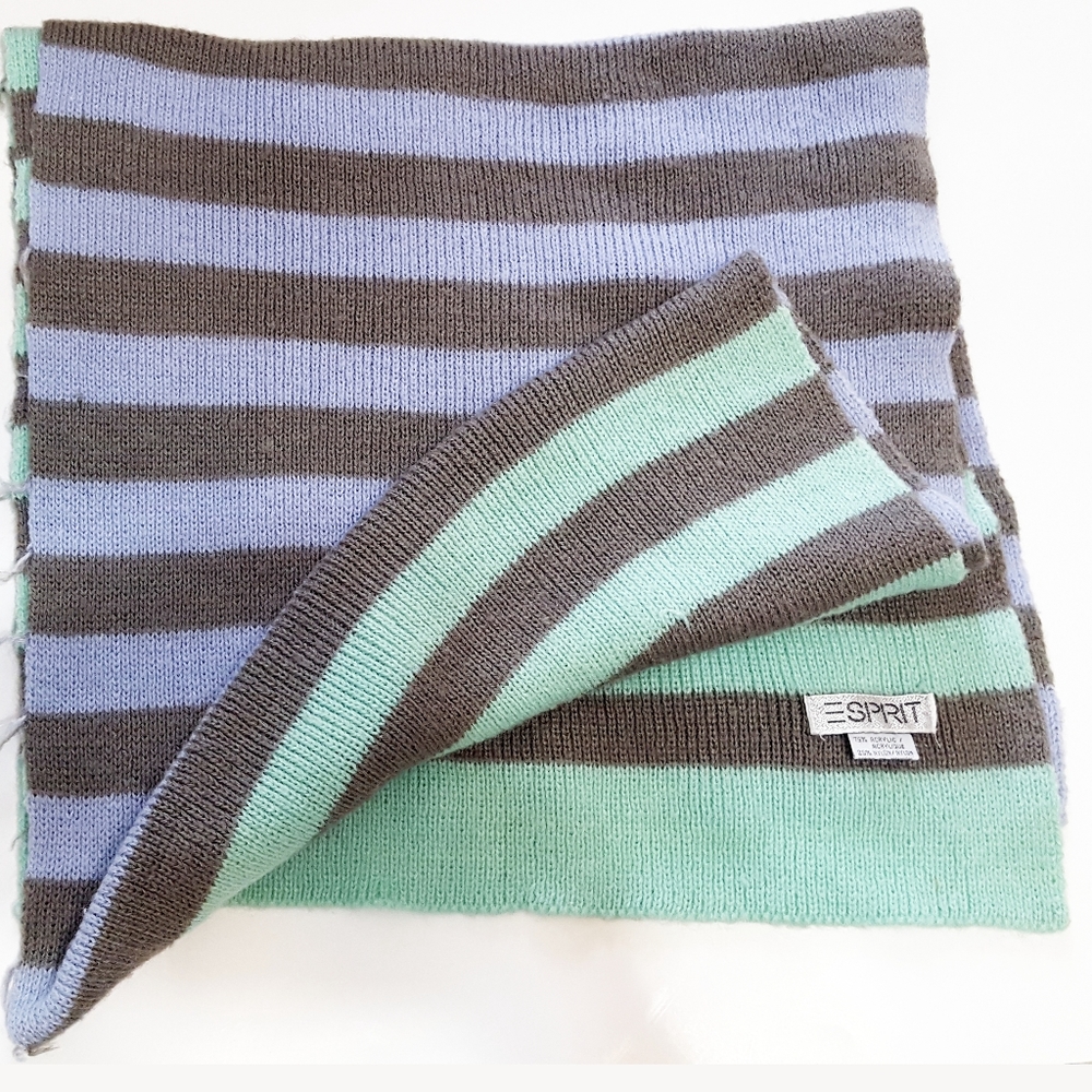 🔖Vtg 90's ESPRIT🎄Multicolor Stripes Knitted Chunky Long Winter Scarf - Picture 6 of 7